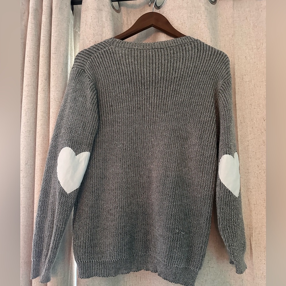 Gray Sweater with White Heart Patches